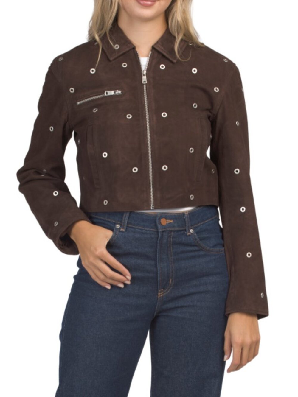AVEC LES FILLES Suede Genuine Jacket With Grommet Details